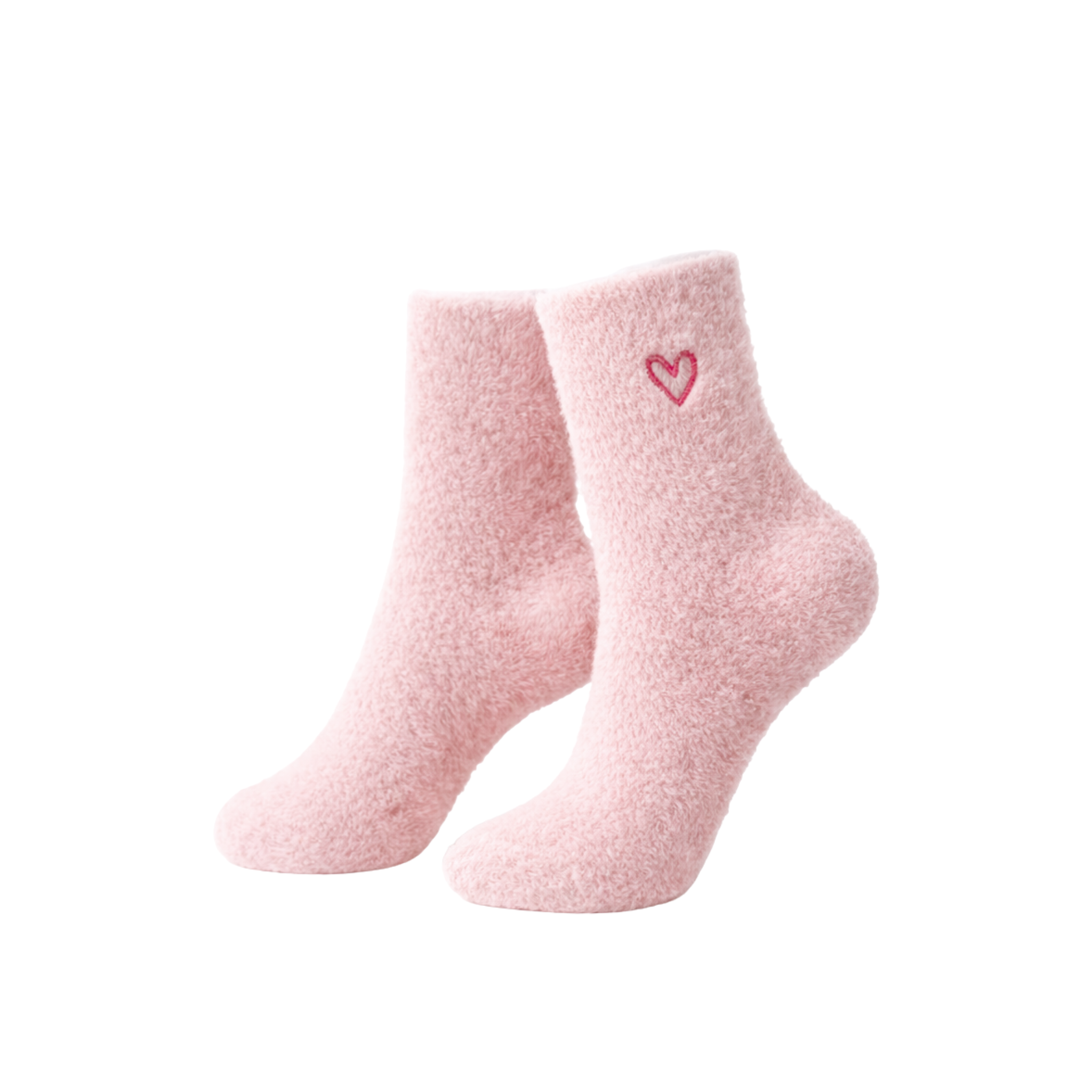 Pink socks with a heart design on a white background