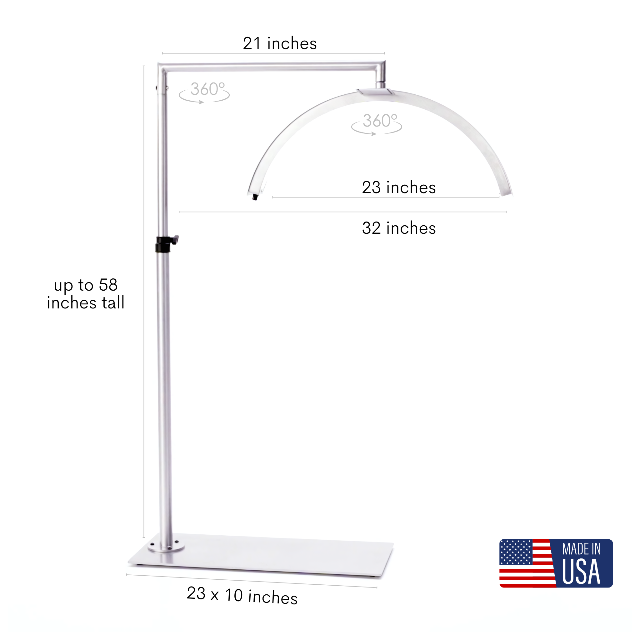 Measurement chart of a lamp with dimensions labeled on a white background