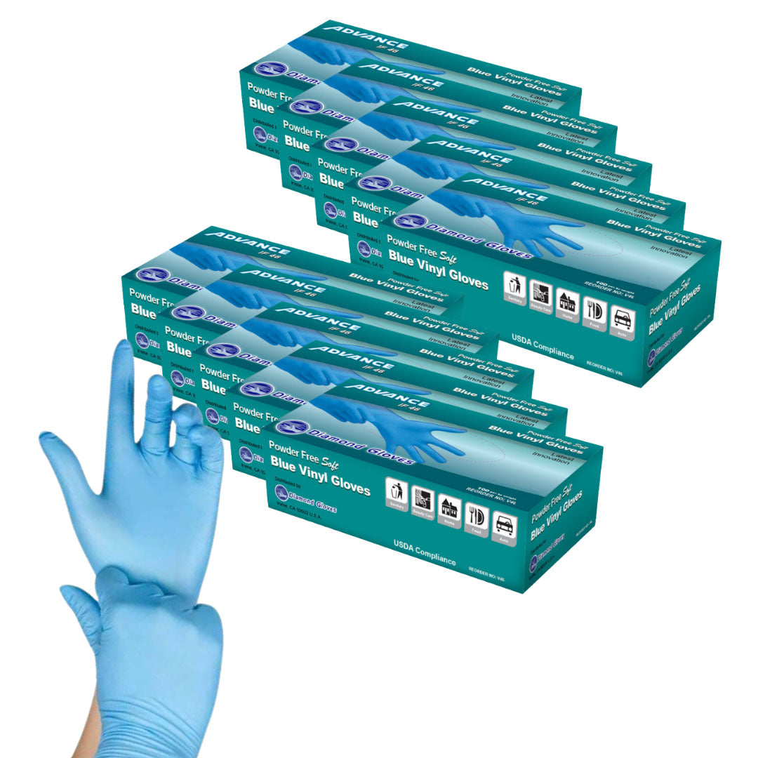 ADVANCE Blue Vinyl Gloves for beauty professionals in bulk for cheap