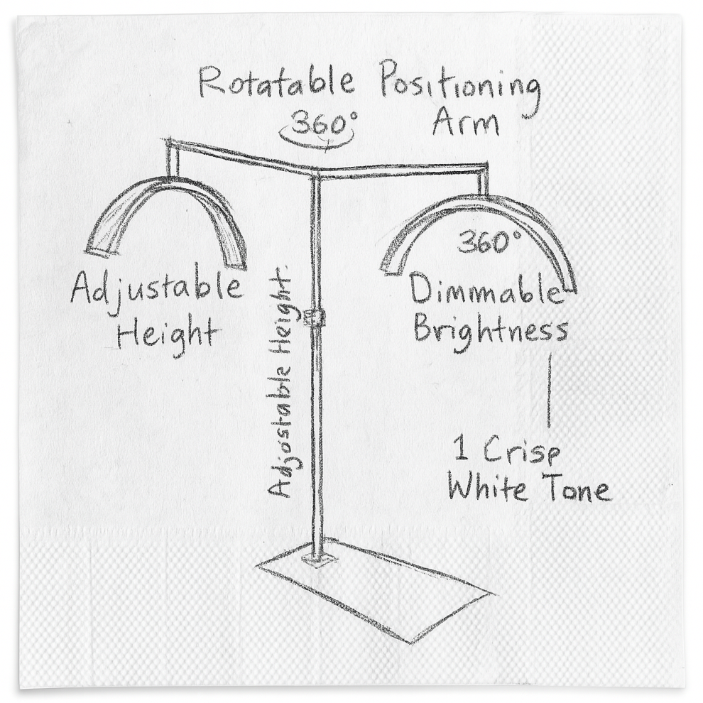 Diagram of a adjustable stand with features labeled on a white background