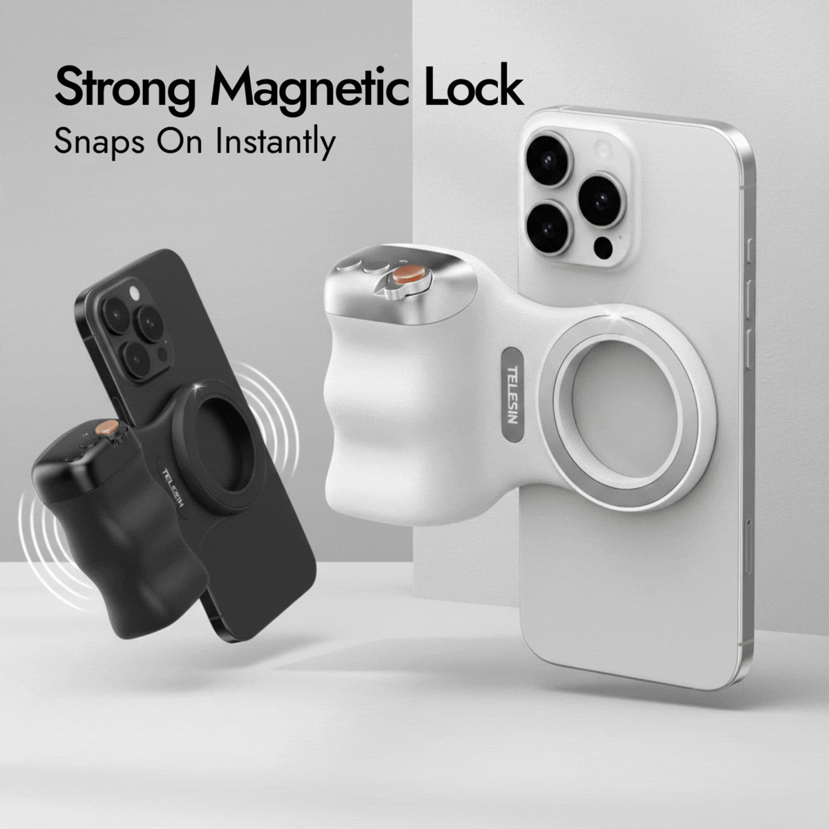 CosmoGlo® Fun Shot Magnetic Grip2 accessory showing a compact, black magnetic camera grip with attached mounting options.