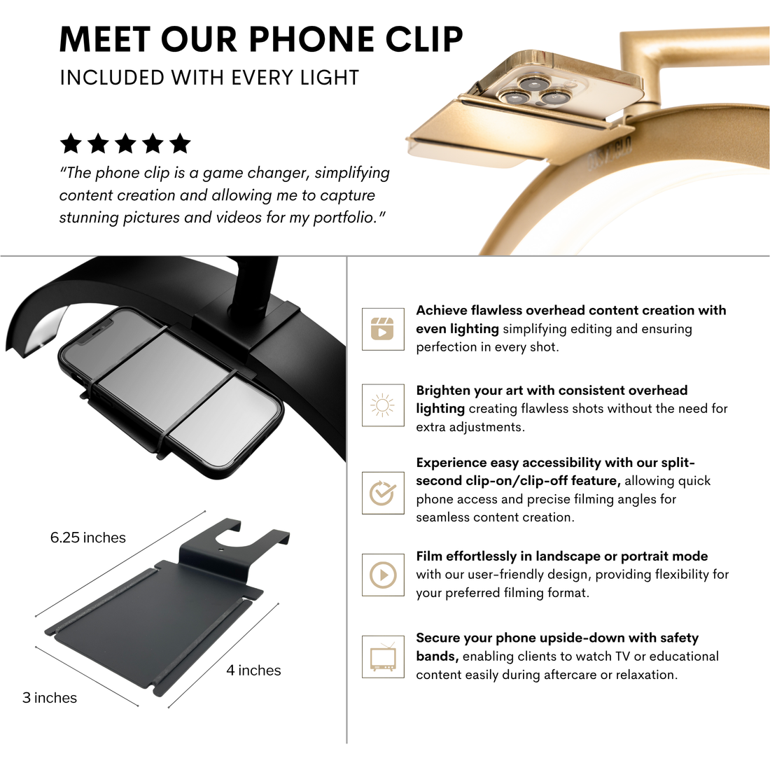 CosmoGlo Phone Clip for filming hands free content