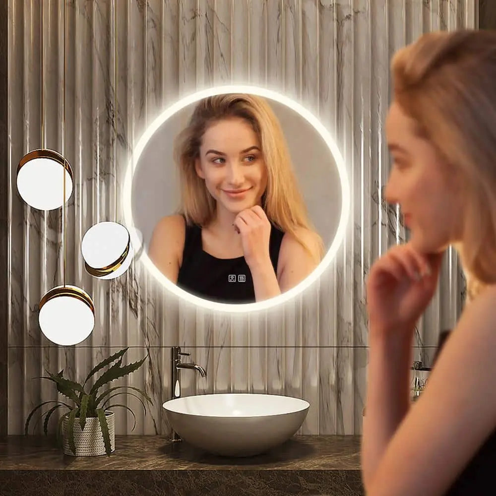 Round LED Bathroom Vanity Mirror With Dimmable Lights - CosmoGloⓇ