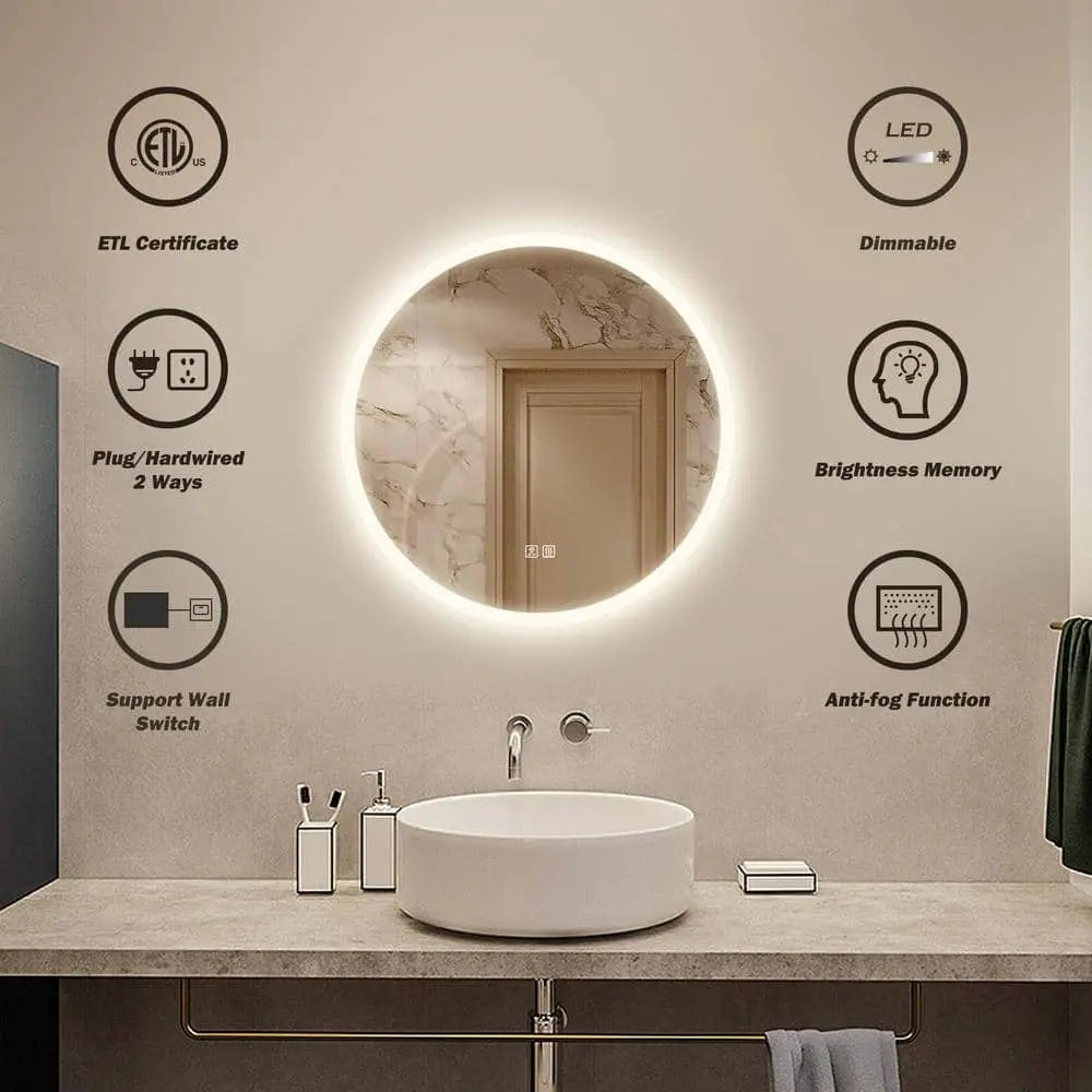 Round LED Bathroom Vanity Mirror With Dimmable Lights - CosmoGloⓇ