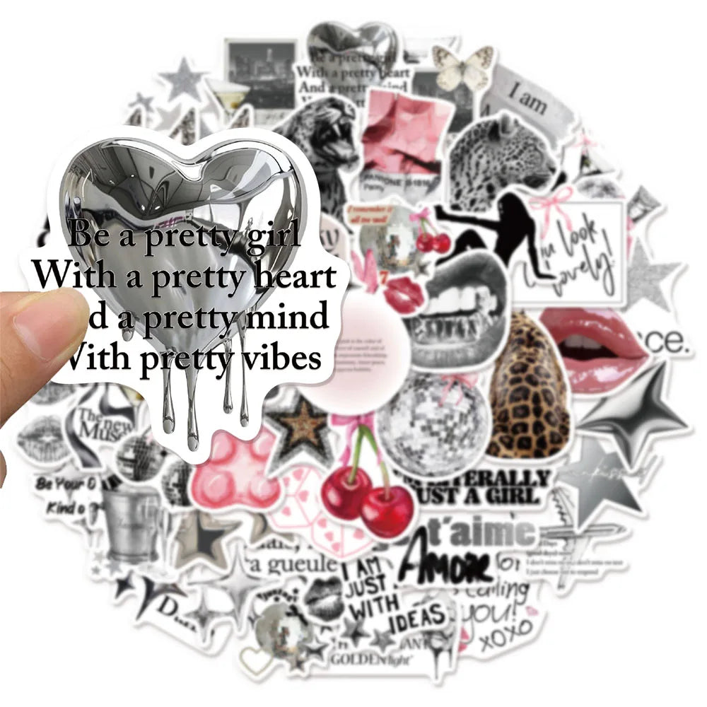 50PCS Silver Lucky Aesthetic Creative Graffiti Stickers DIY Manual - CosmoGloⓇ