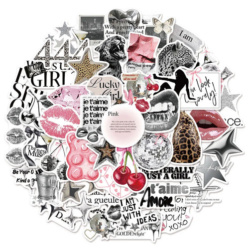 50PCS Silver Lucky Aesthetic Creative Graffiti Stickers DIY Manual - CosmoGloⓇ