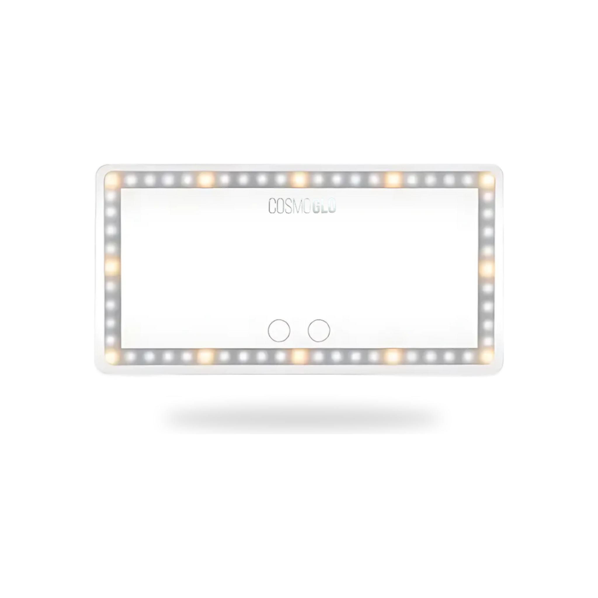 Lighted car visor mirror from The CosmoGlo accessories collection, showing a sleek, illuminated vanity mirror attachment.