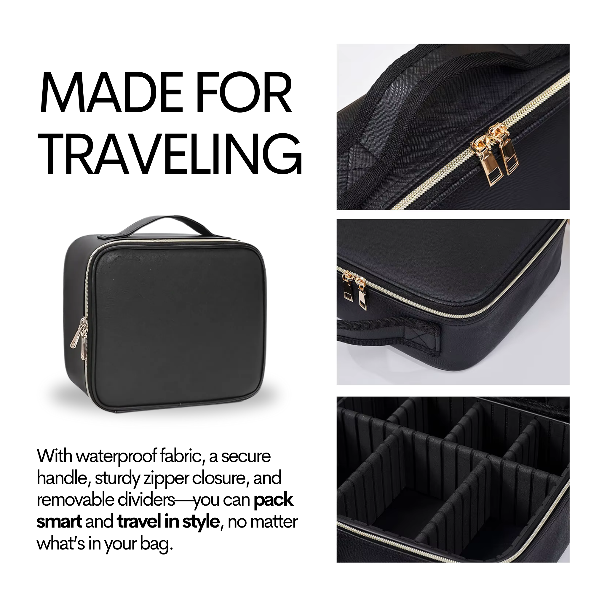 CosmoGloⓇ lighted makeup case with mirror, compact accessories storage, featuring built-in LED lights for easy makeup application.