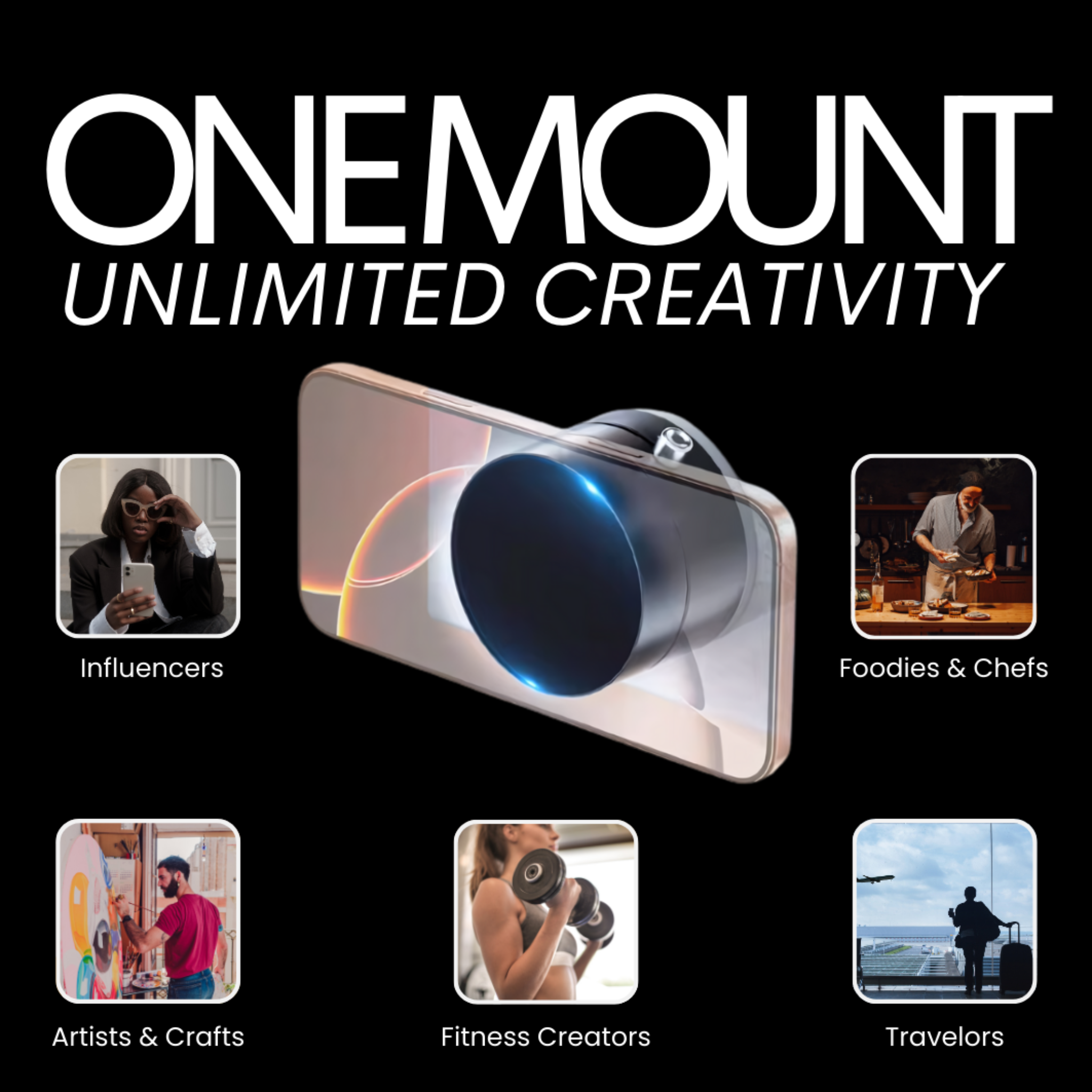 Compact foldable phone mount for influencers and content creators