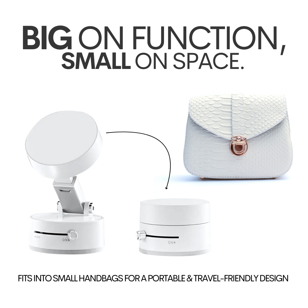 Travel-friendly magnetic phone stand fitting inside small bag