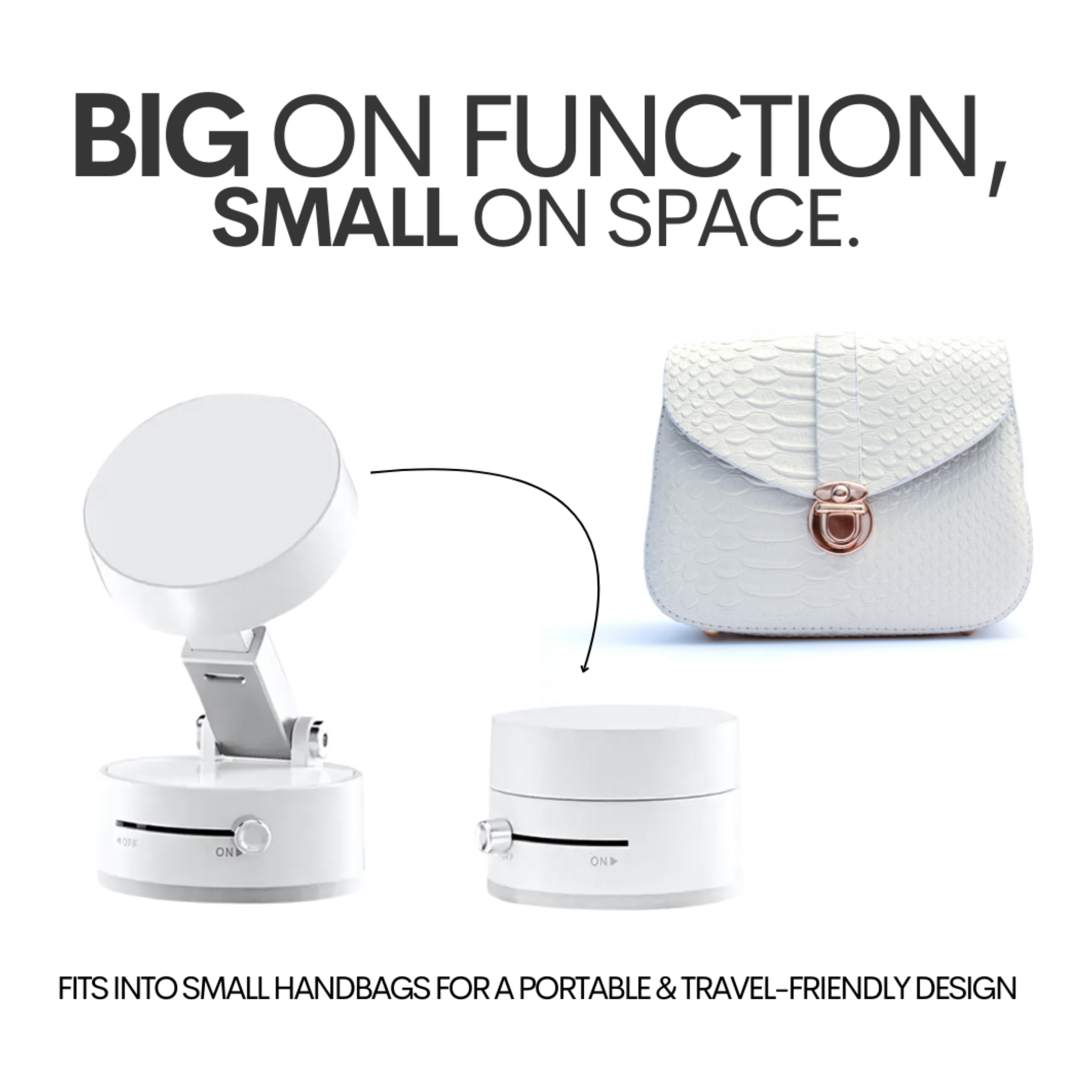 Travel-friendly magnetic phone stand fitting inside small bag