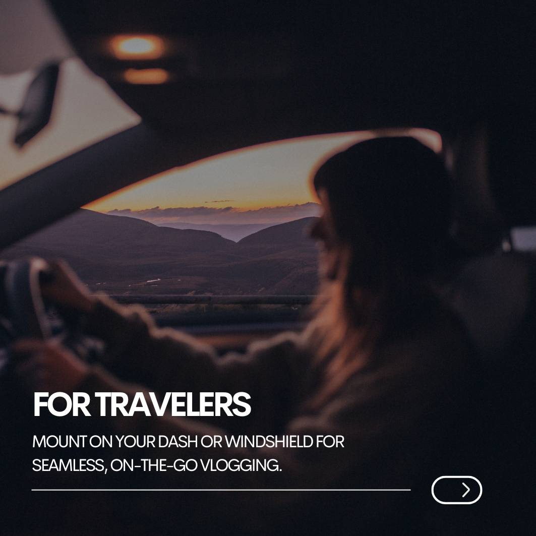 Magnetic phone mount attached to car dashboard for travel vlogging