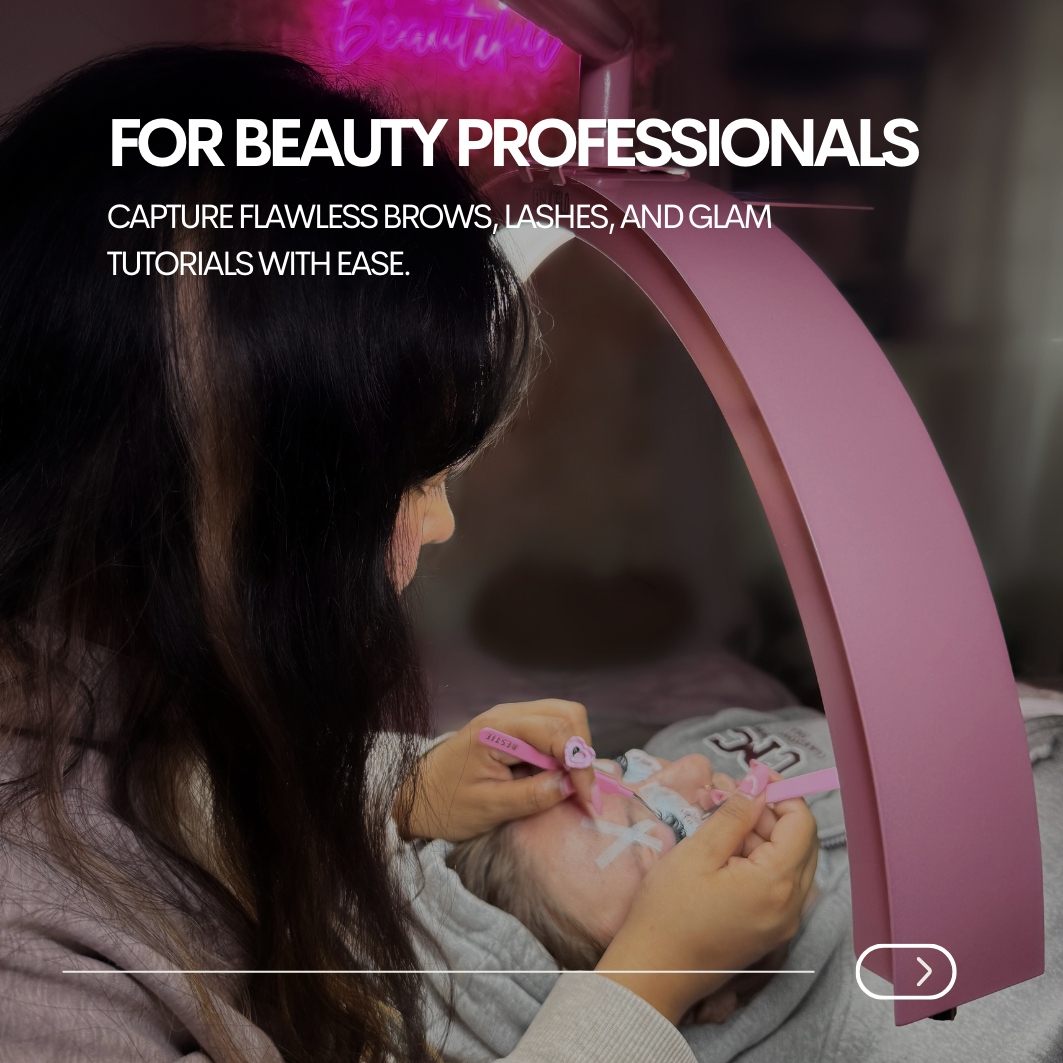 Hands-free phone mount capturing time-lapse of eyelash extension lash tech