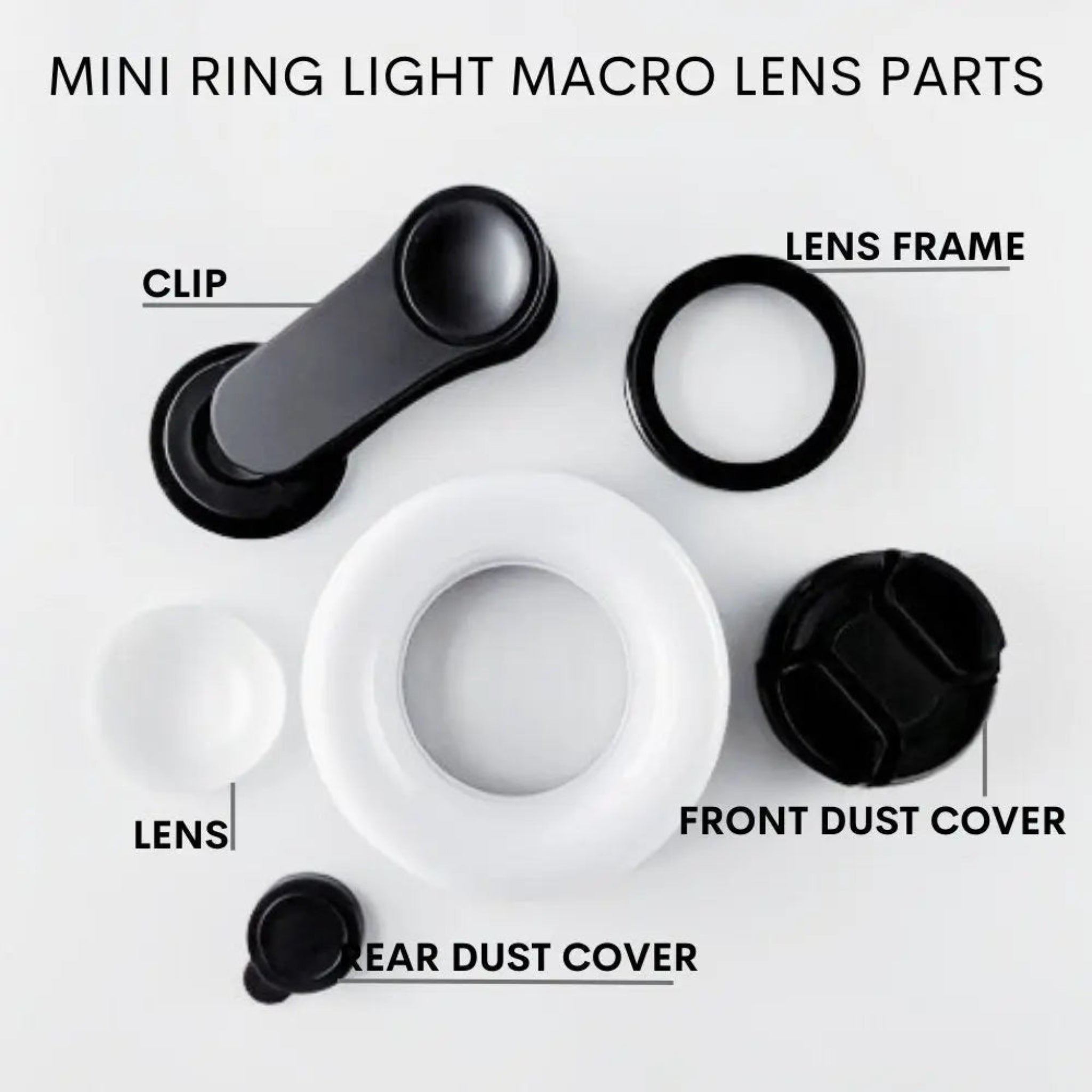Black CosmoGlo Mini Ring Light Macro Lens accessory for smartphones, designed for close-up photography and enhanced lighting.