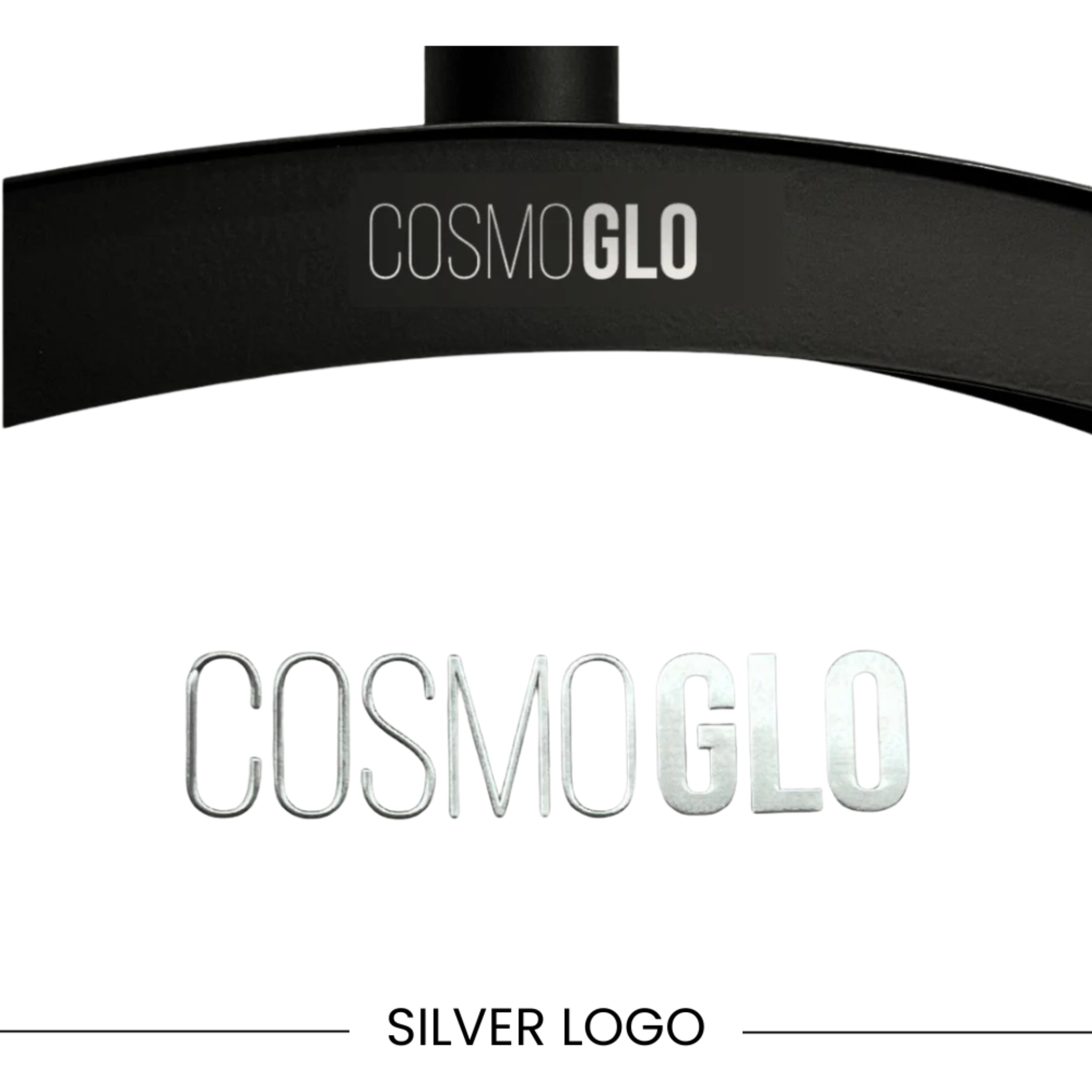 Set of four gold CosmoGlo logo decals, accessories from The CosmoGlo with stylish branding for customization or decoration.