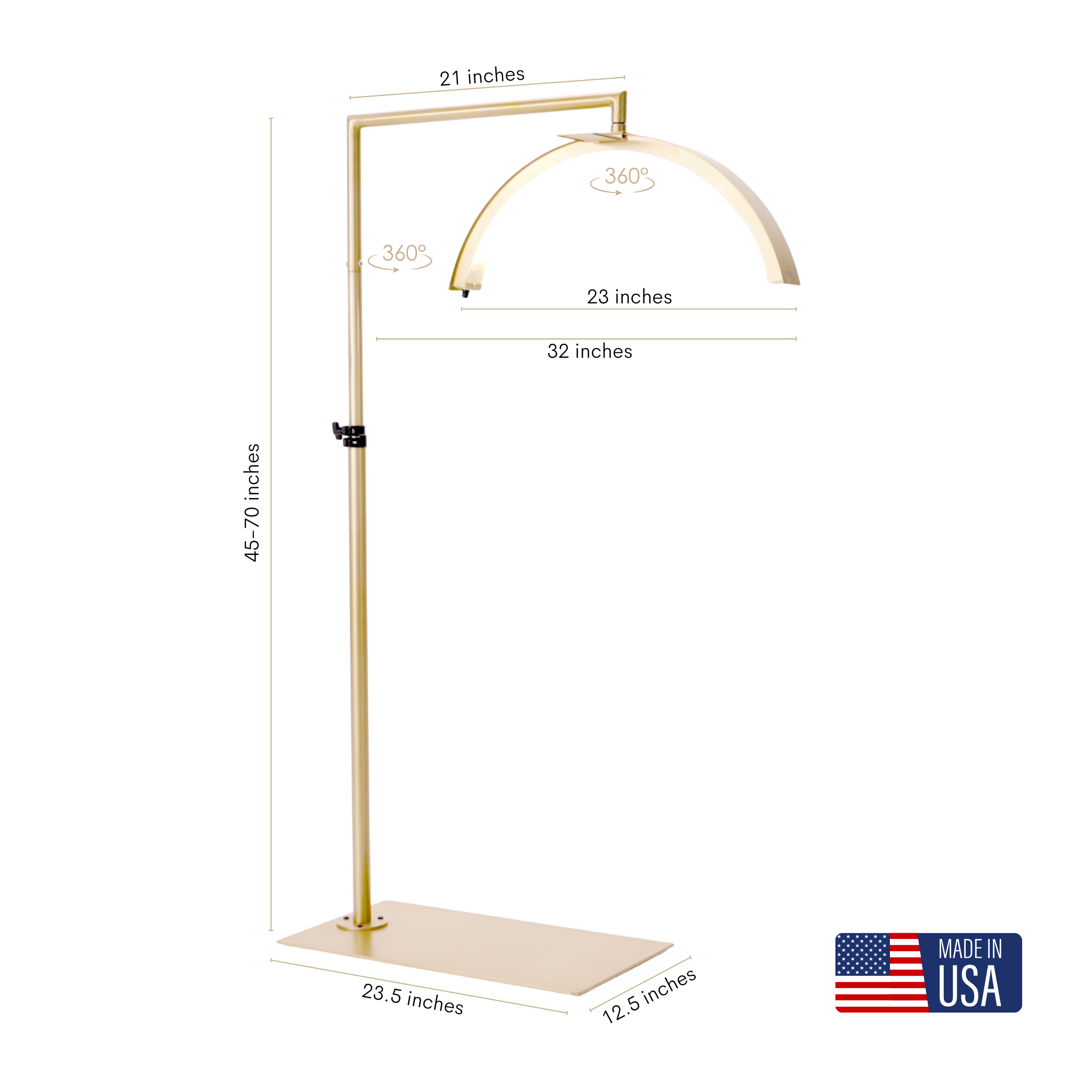 Gold floor lamp with dimensions and &