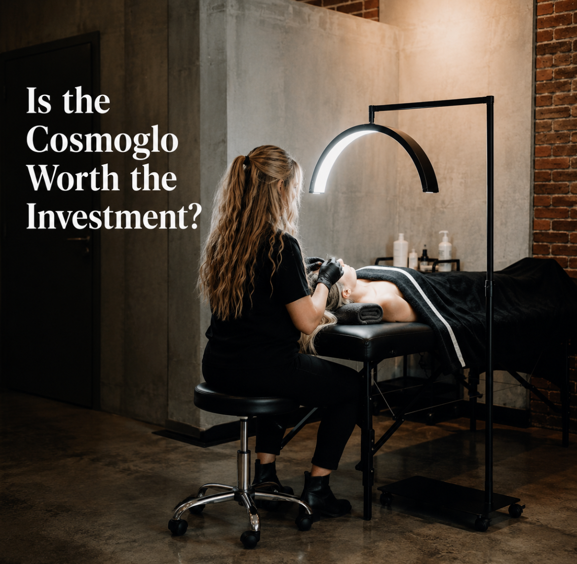 A blog photo stating that CosmoGlo is worth the investment.  It is the only patented, American-made lighting system purpose-built for beauty and aesthetic professionals