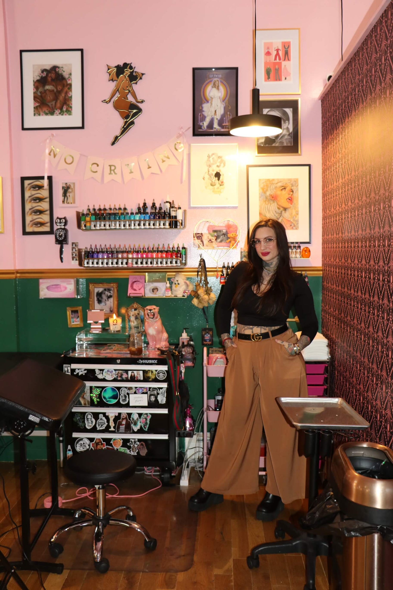 Jessica in her tattoo studio