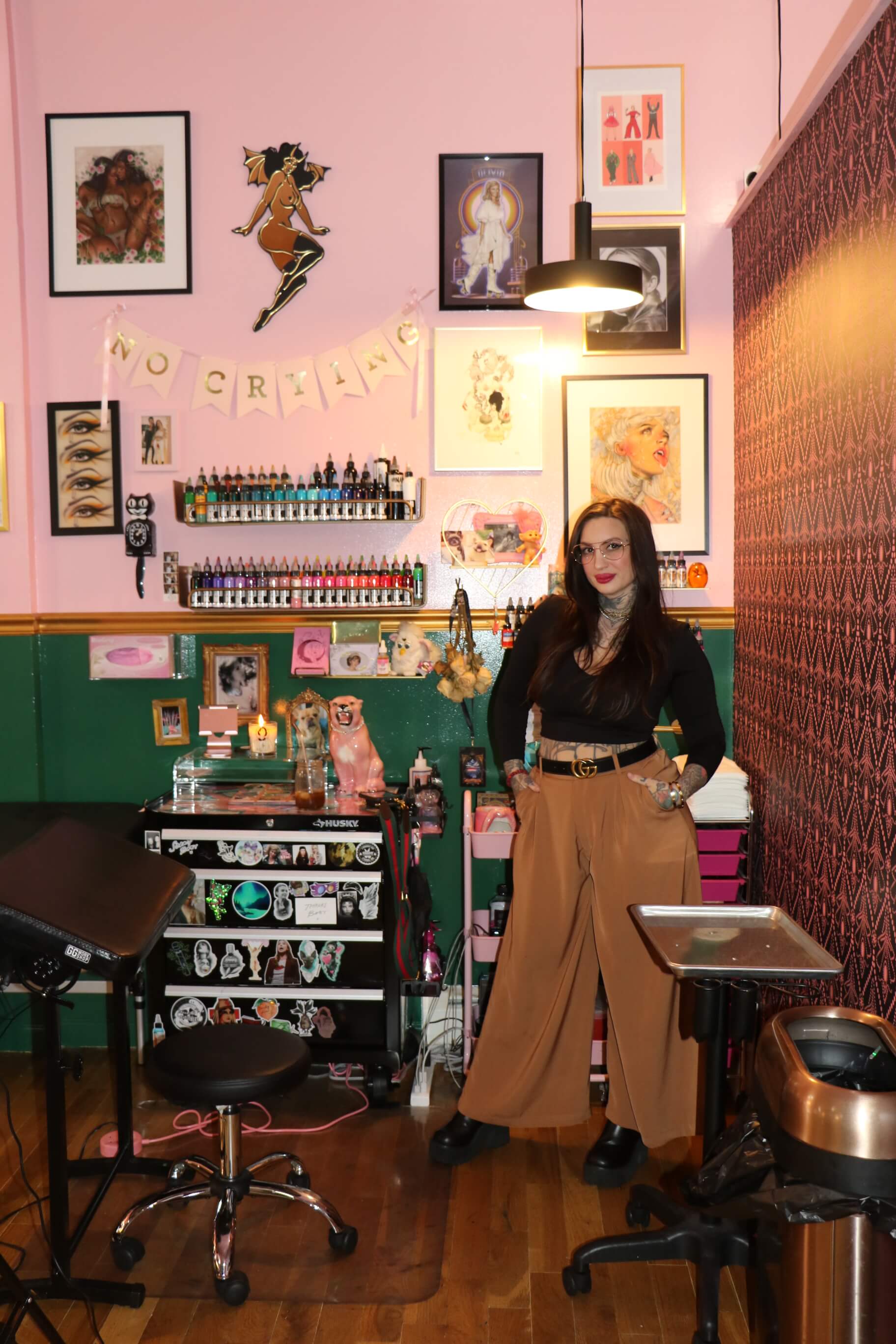 Jessica in her tattoo studio