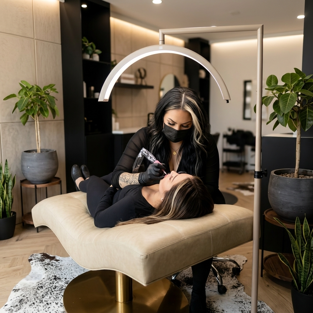 permanent makeup artist lip brushing treatment