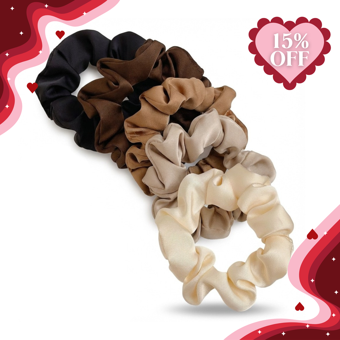 CosmoGlo Neutral Satin Scrunchie Set (5-Piece)