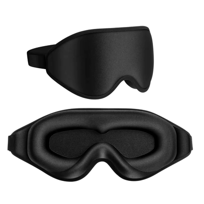 Two black sleep masks on a white background