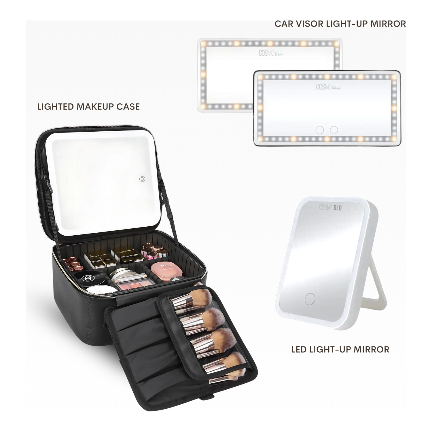 Glo on the go bundle with mirror, car visor, and make up kit