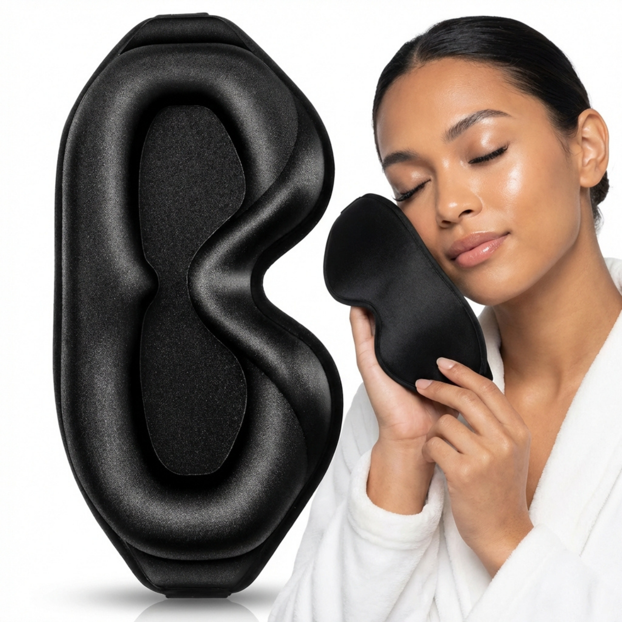 CosmoGloⓇ Eye &amp; Lash Mask showing a soft, black fabric mask designed to enhance eye and lash area comfort.