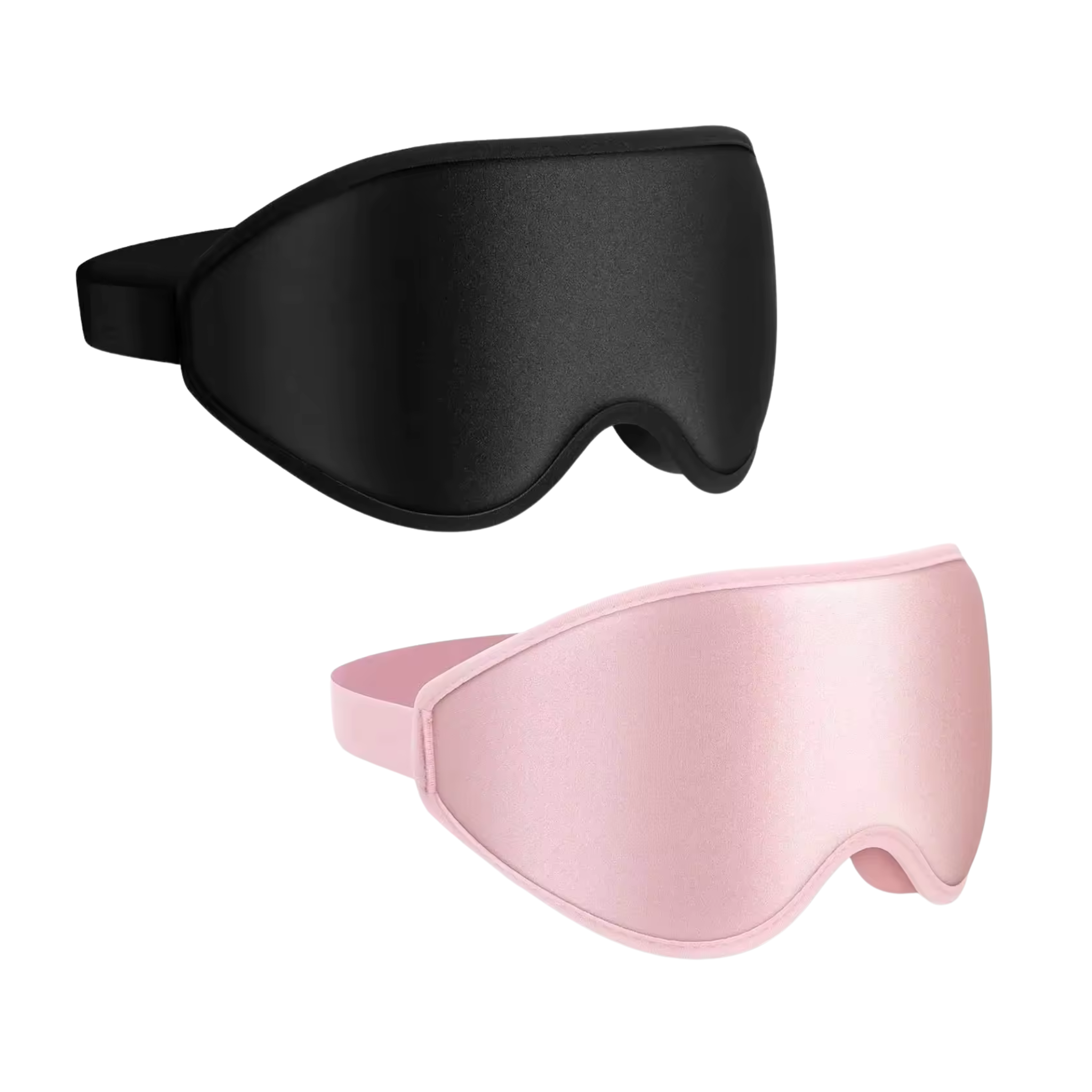 Black and pink sleep masks on a white background