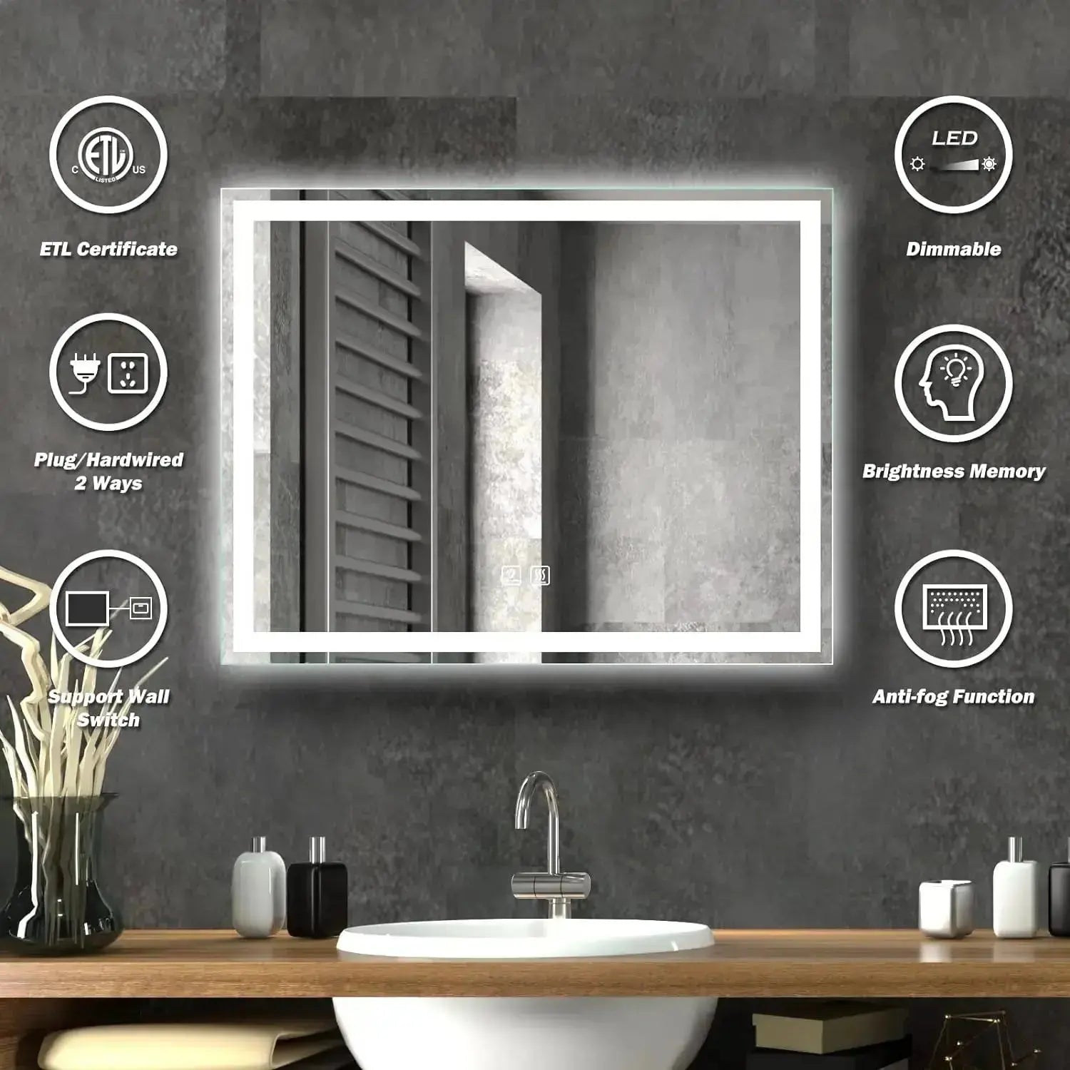 24 x 32  Inch Center Glow LED Bathroom Mirror - CosmoGloⓇ