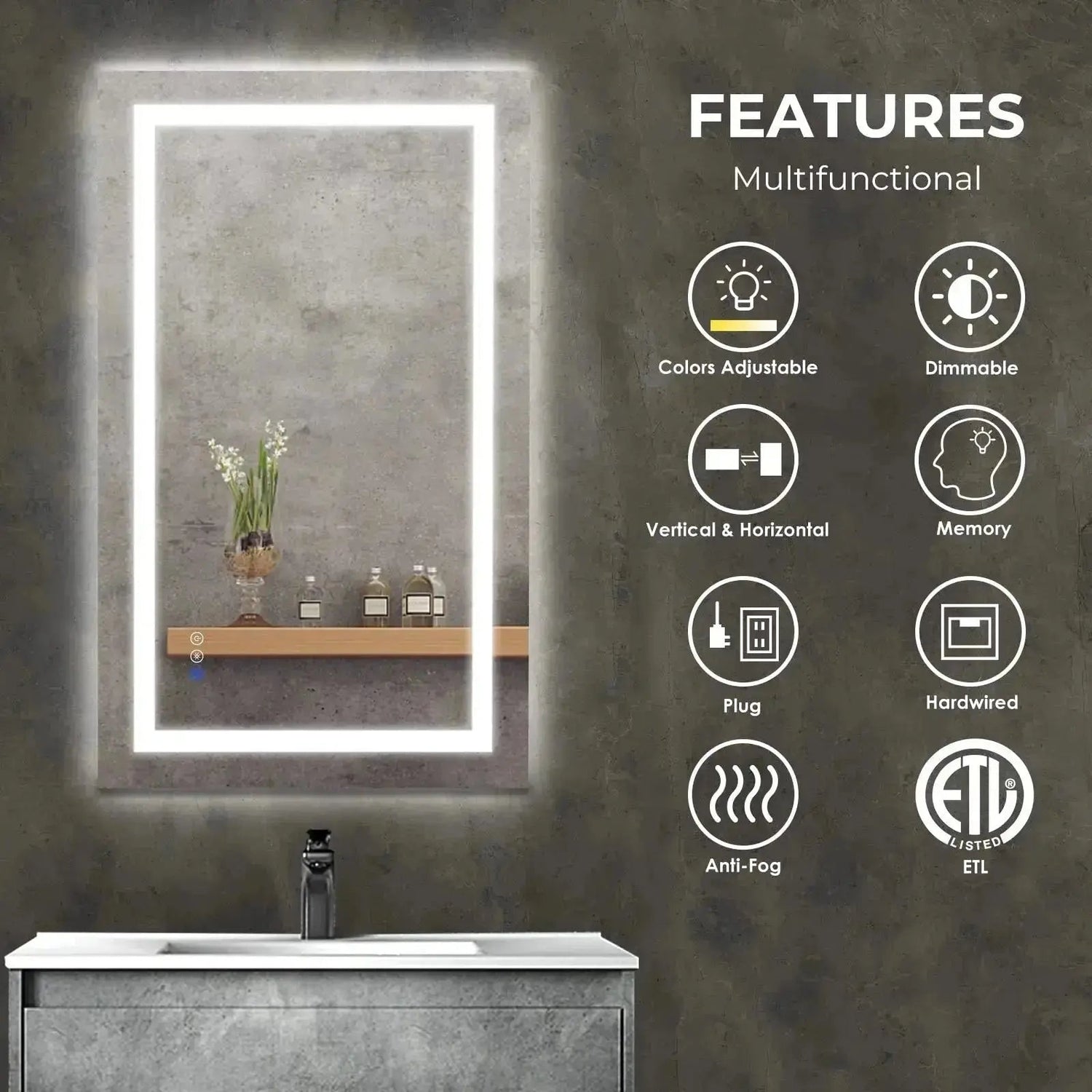 24 x 32  Inch Center Glow LED Bathroom Mirror - CosmoGloⓇ