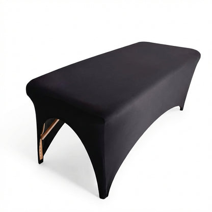 Black table cover on a white background