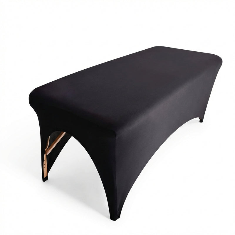 Black table cover on a white background