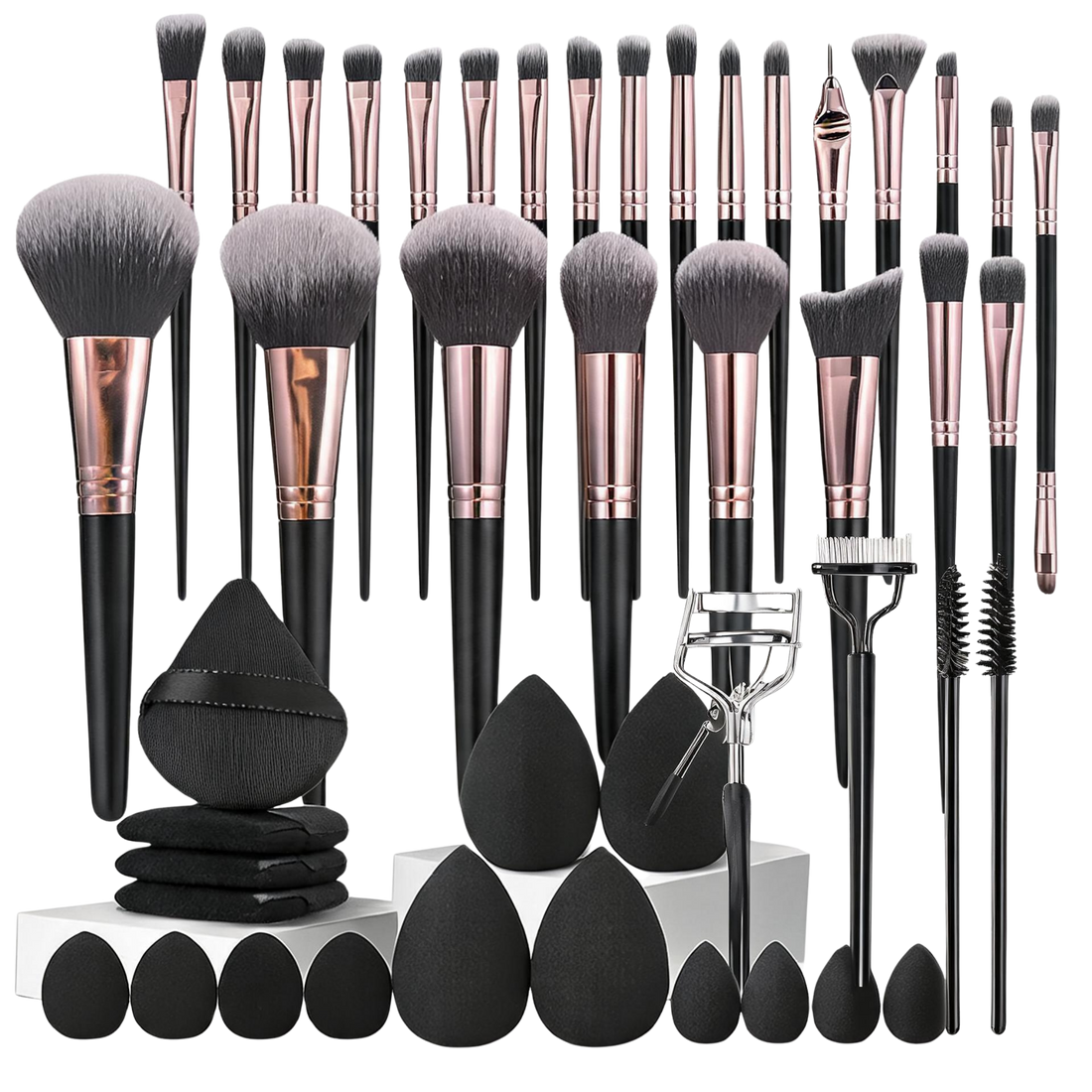 45 Piece Makeup Brush Set with Face Sponges - Black