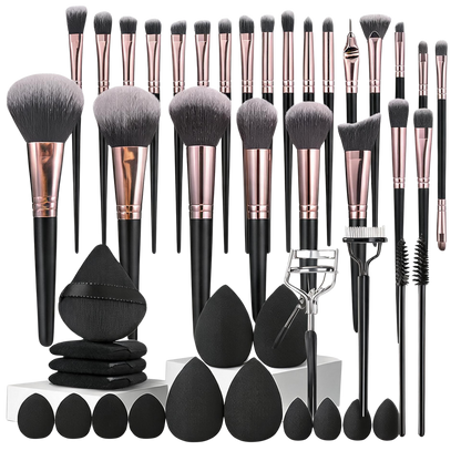 45 Piece Makeup Brush Set with Face Sponges - Black