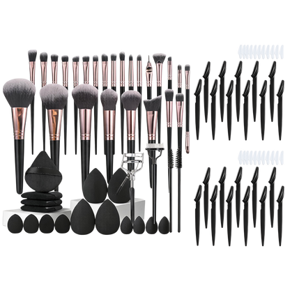 45 Piece Makeup Brush Set with Face Sponges - Black