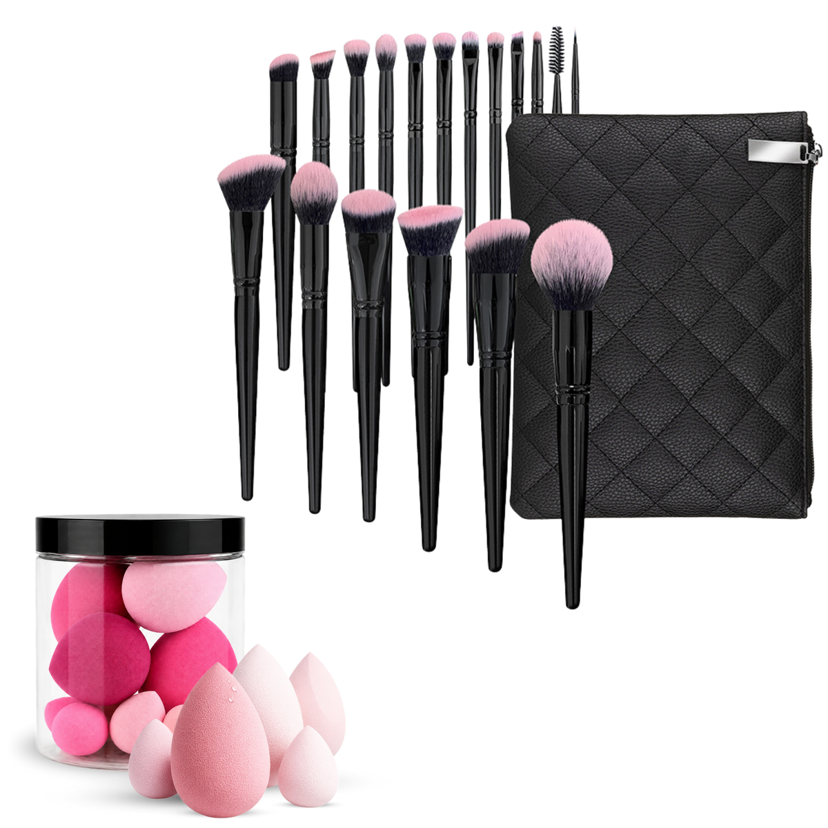 18-Piece Professional Makeup Brush Set | Black &amp; Pink Soft Bristle Brushes