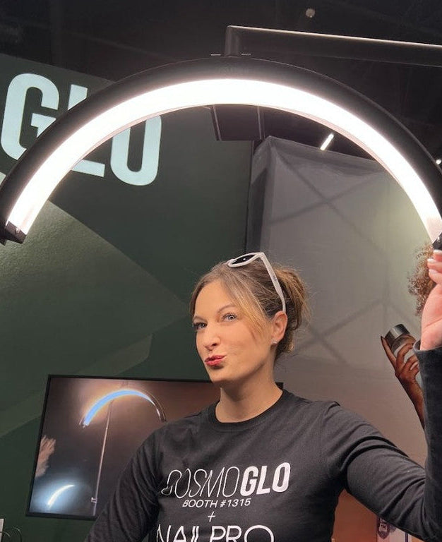 Founder Mary Harcourt with CosmoGlo. The industry standard in treatment room lighting for permanent makeup, SMP, lash lifts, teeth whitening, aesthetics, skicare, massage, and nails.