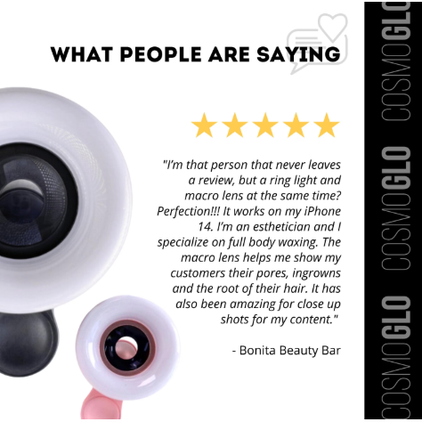 CosmoGlo Mini Ring Light Macro Lens for content creation right from your phone