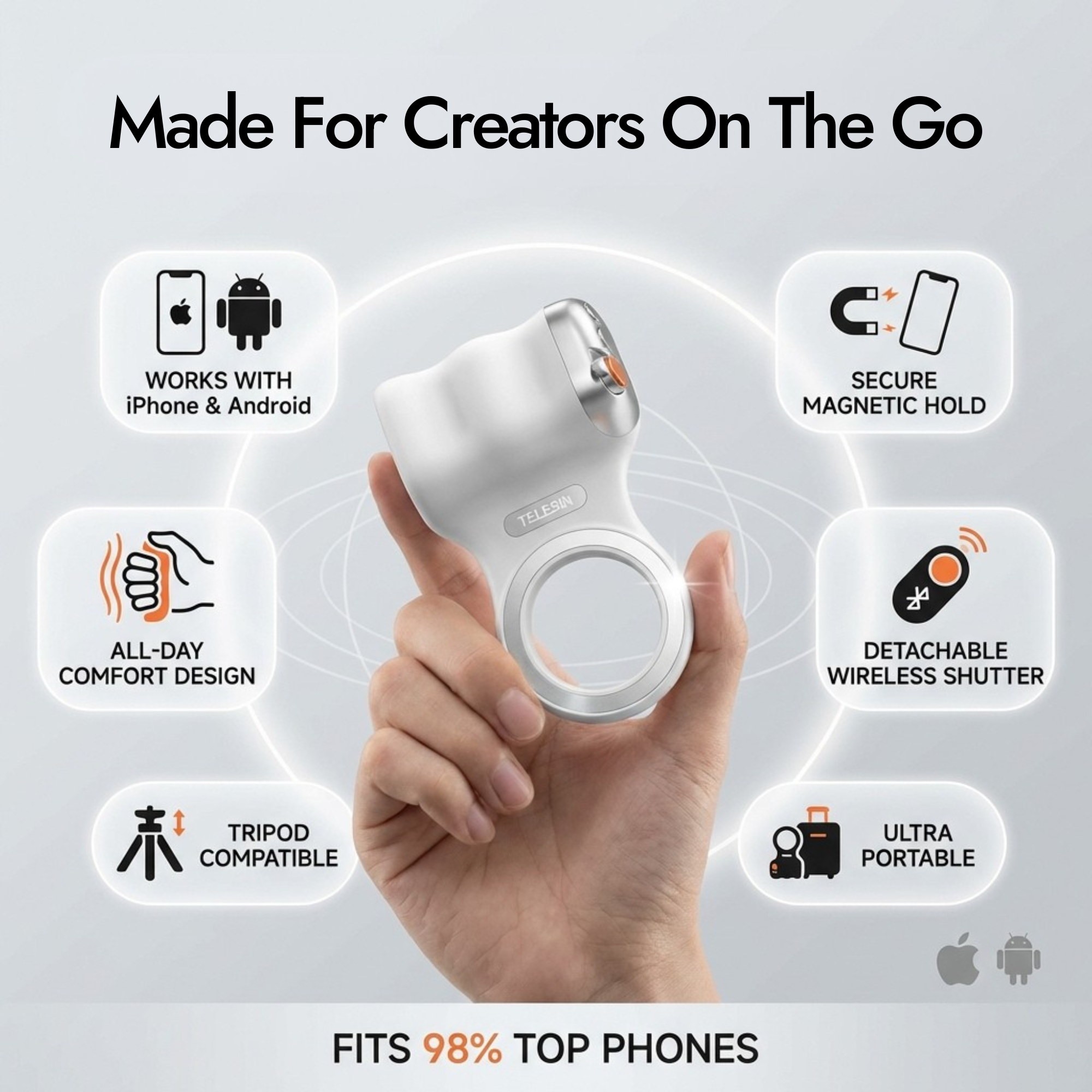 CosmoGloⓇ Fun Shot Magnetic Grip2 accessory with magnetic design, used for camera or smartphone stabilization.