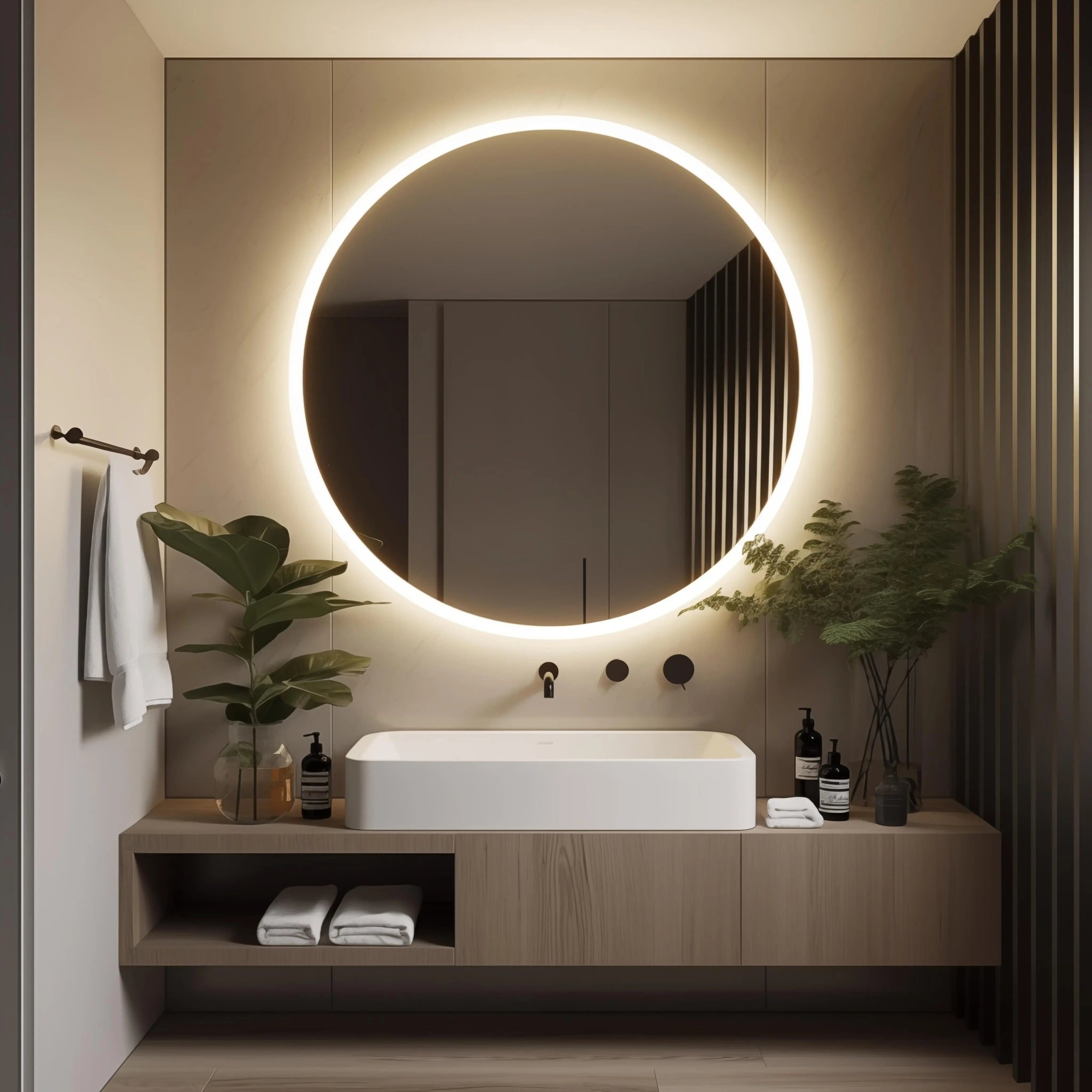 Round LED Bathroom Vanity Mirror With Dimmable Lights - CosmoGloⓇ