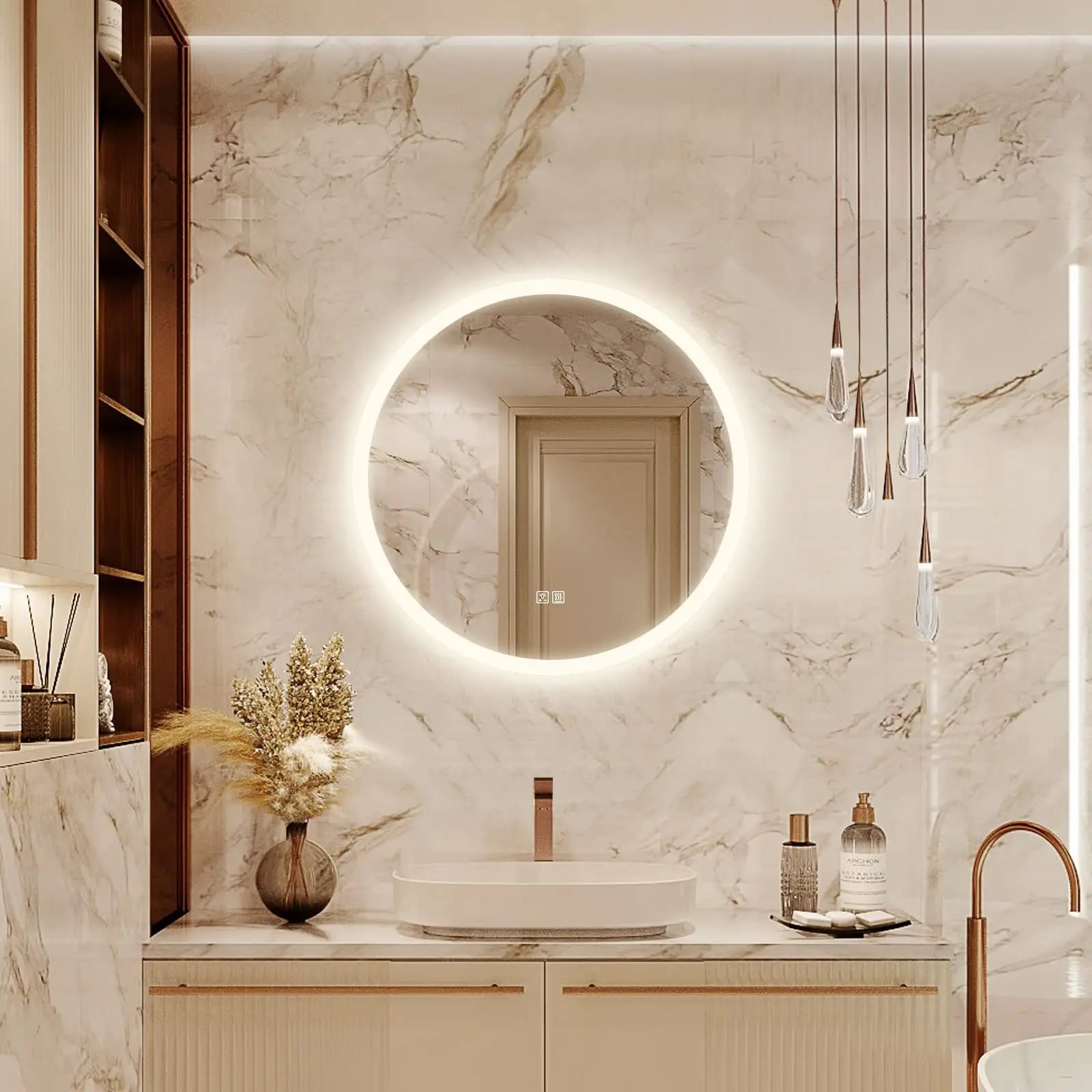 Round LED Bathroom Vanity Mirror With Dimmable Lights - CosmoGloⓇ