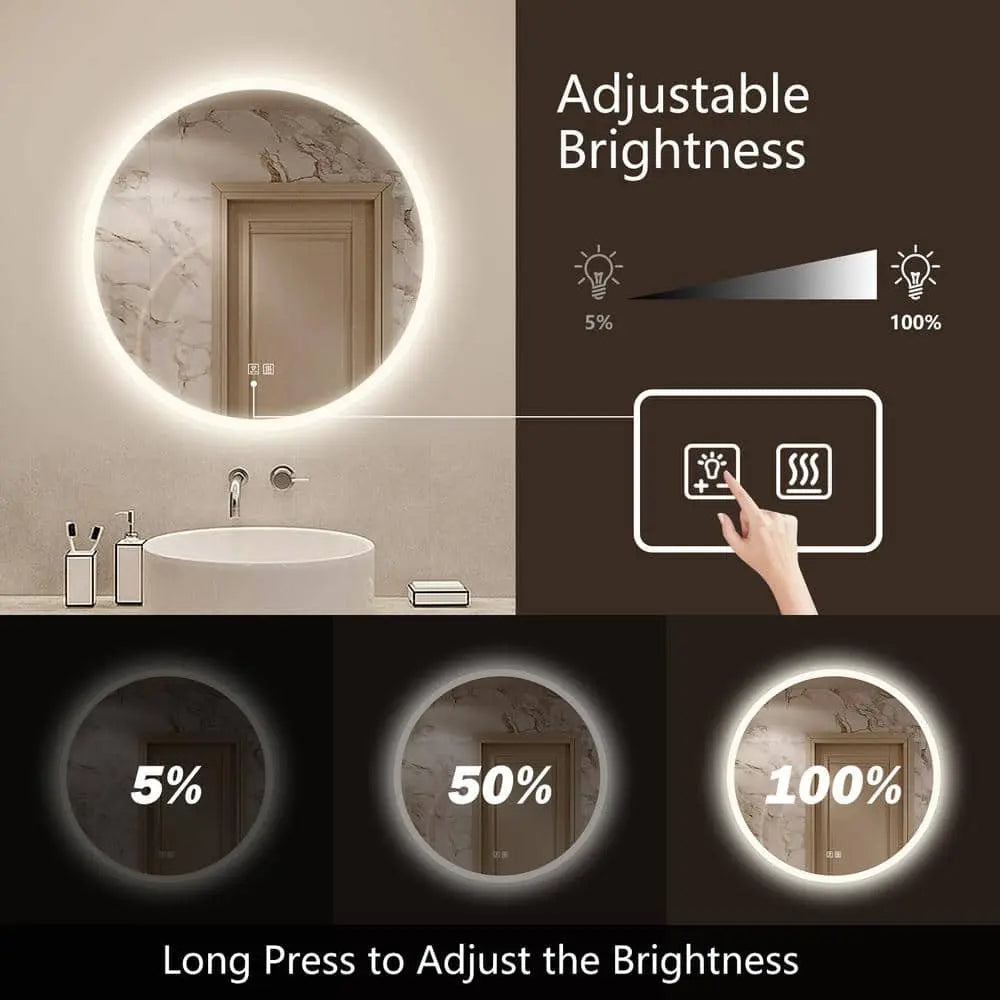 Round LED Bathroom Vanity Mirror With Dimmable Lights - CosmoGloⓇ