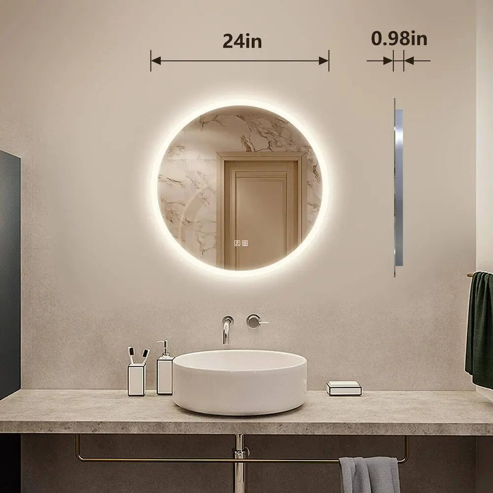 Round LED Bathroom Vanity Mirror With Dimmable Lights - CosmoGloⓇ