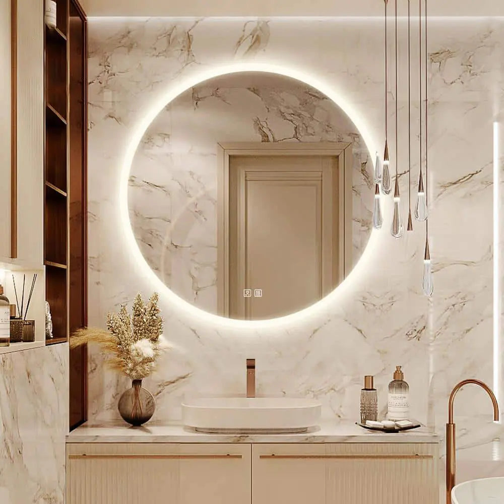 Round LED Bathroom Vanity Mirror With Dimmable Lights - CosmoGloⓇ
