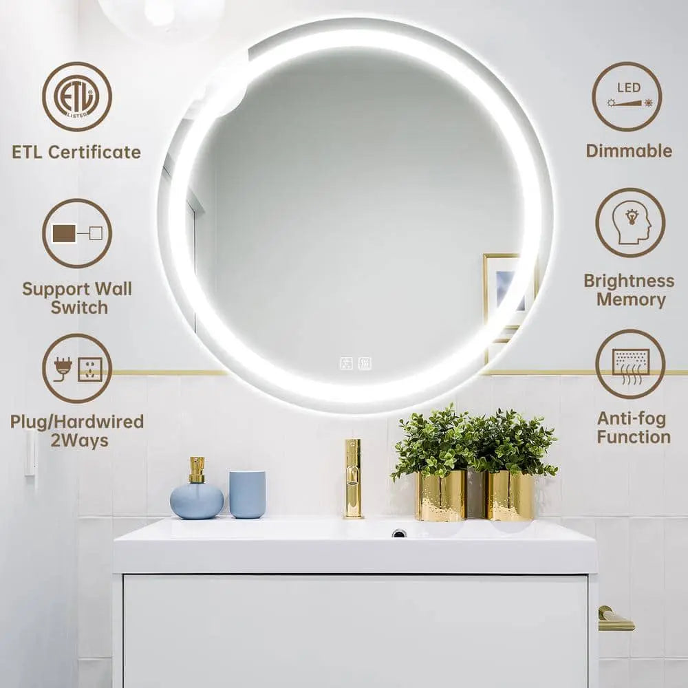 Round Led Mirror Bathroom Vanity Mirror With Dimmable Lights - CosmoGloⓇ