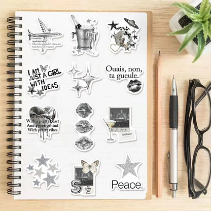 50PCS Silver Lucky Aesthetic Creative Graffiti Stickers DIY Manual - CosmoGloⓇ