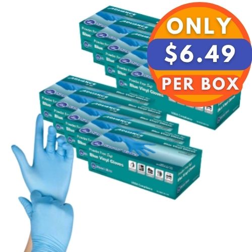 ADVANCE Blue Vinyl Gloves - Powder Free (4 Mil), 1,000 Gloves for nail technicians, nail artists, and manicurists
