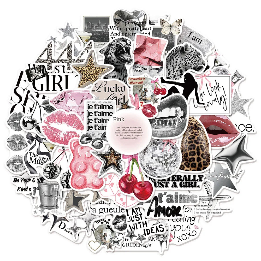 50PCS Silver Lucky Aesthetic Creative Graffiti Stickers DIY Manual - CosmoGloⓇ