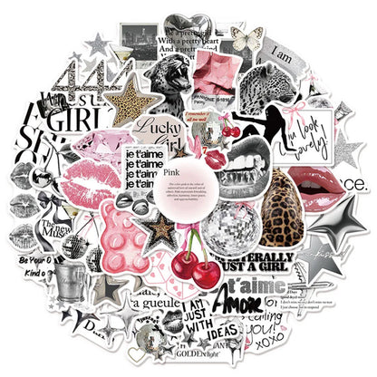 50PCS Silver Lucky Aesthetic Creative Graffiti Stickers DIY Manual - CosmoGloⓇ